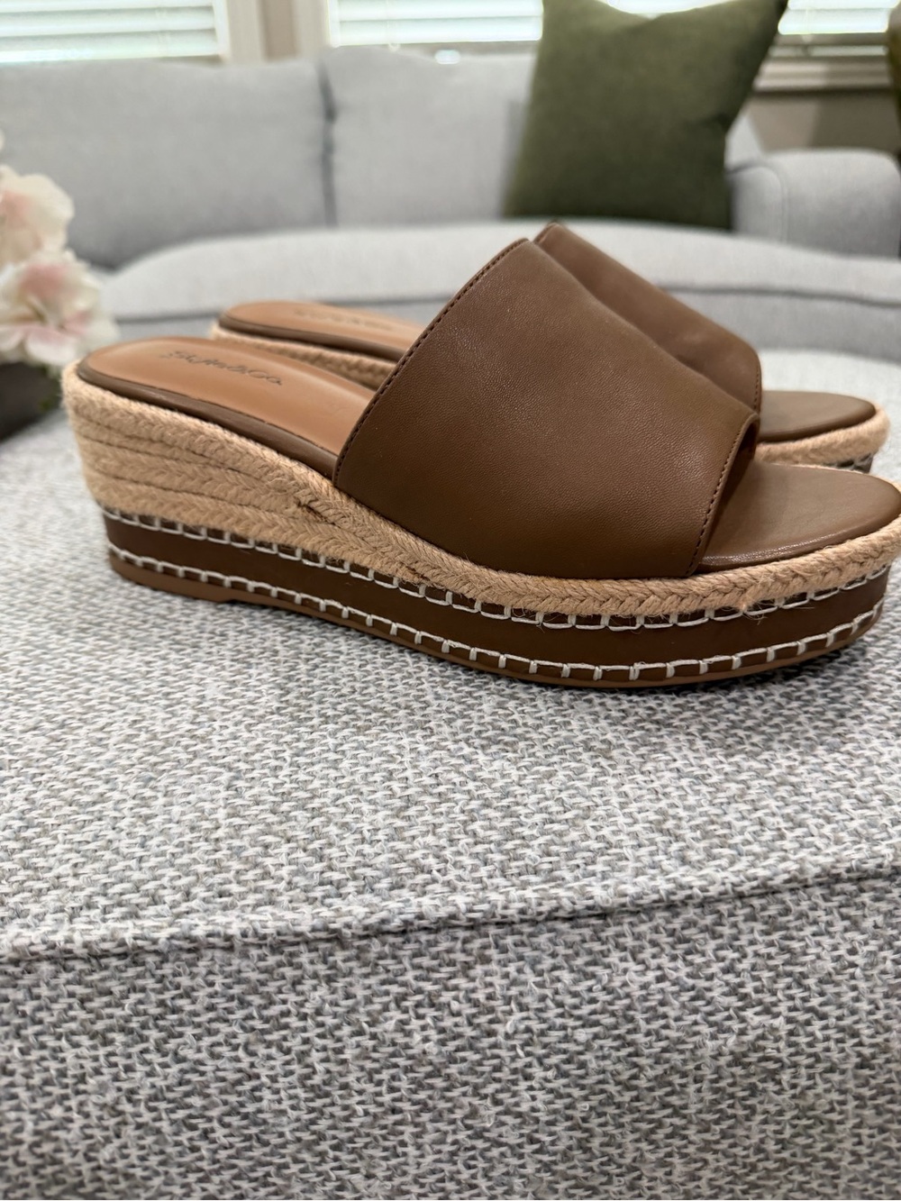 Style & Co. Brown Espadrille Wedge Slide Sandals